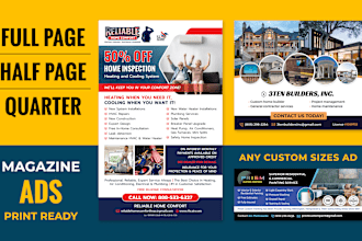 do half page, full page, quarter page magazine ads print ready