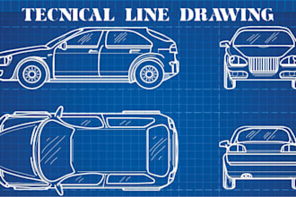 make technical line drawing, blueprint, 2d vector art, illustration