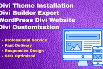 install divi theme, build wordpress divi website,and customize with divi builder