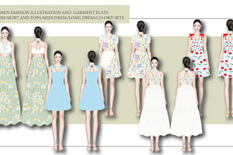 create detailed fashion illustration and garment flat sketch