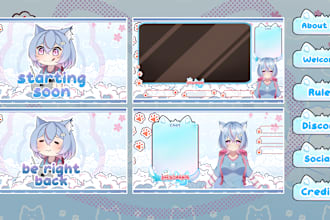 design vtuber stream overlay anime style for twitch, kick, youtube