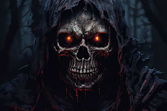 draw detailed dark art, horror, skull, fantasy illustration