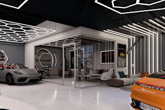 do interior design car showroom, waiting area ,3d render