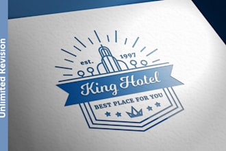 create hand drawn premium hotel resort logo design