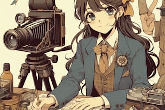 draw vintage illustration in anime style or manga art