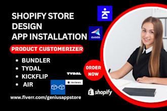 design shopify store product customerizer bundle tydal ryviu air customify app