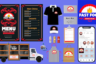 design restaurant logo menu social media kit and branding