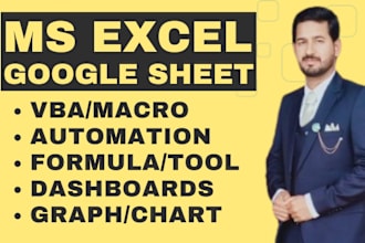 do excel formulas, vba, dashboard, automation and google spreadsheet