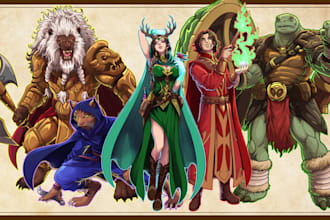 draw dnd party character art and monster art