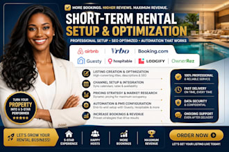 set up and optimize airbnb, vrbo, bookingcom and guesty to increase bookings
