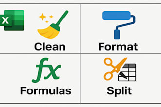 do excel data cleaning, formatting, formulas, data split
