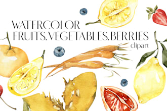 paint watercolor fruits, vegetables, berries in my own style
