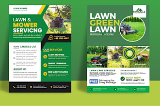 design lawn care, landscape, lawn mowing, garden service flyer, door hanger