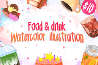 illustrate food and drink in watercolor style