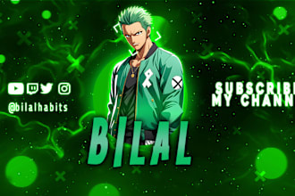 design unique anime banner for youtube, twitch, discord, kick