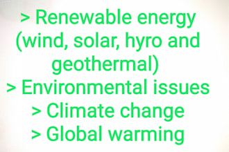 write renewable energy, environment articles, reports