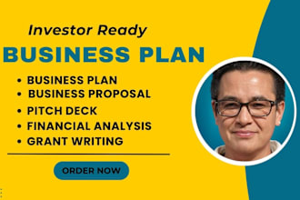 do sponsorship proposal, investor business plan,  market research, pitch deck