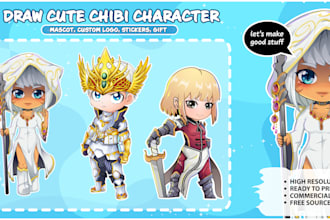 draw a cute chibi character, kawaii for fanart and brand