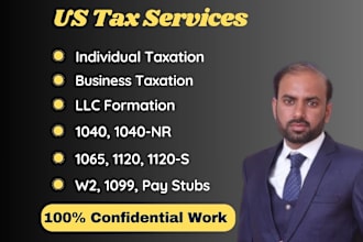 do your US tax filings 1040, 1065, 1120 returns, itin, paystub, and ein