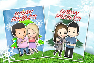 do a Christmas greeting card caricature