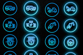 neon icons and neon logo for website and instagram highlight covers