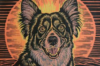 draw a pet portrait using linocut technique