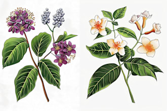 draw botanical and flower one line art illustration in 6 hours