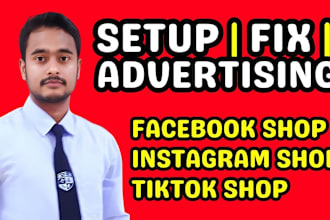setup facebook shop, instagram shop, tiktok shop and manage sales ads campaign