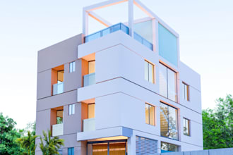 create exterior model, realistic rendering and landscaping