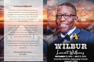 design funeral program, obituary program, obituary booklet