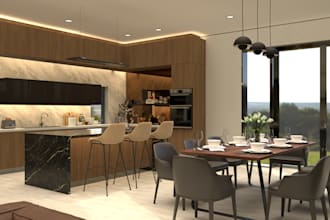 design kitchen, bathroom interior and 3d rendering