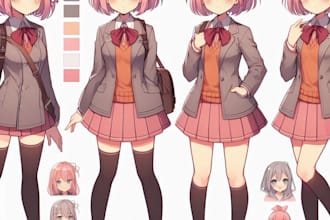 draw anime style reference sheet character design fanart oc vtuber illustration