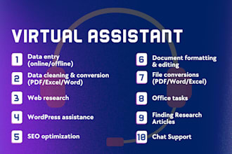 be your virtual assistant for data entry, web research, IT support