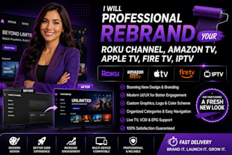 professional rebrand your roku channel, amazon tv, apple tv, fire tv, iptv