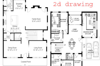 draw 2d architecture floor plan house plan in autocad