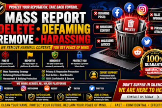 takedown,delete,remove,defaming,harassing,copyright,mass report by dmca