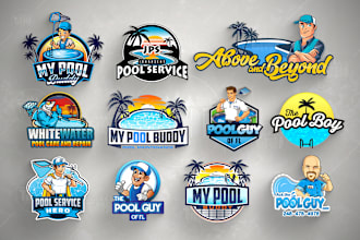 design swimming pool cleaning and repair logo