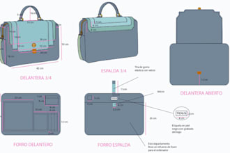 design full tech pack for bag concept,backpack,purse,handbag