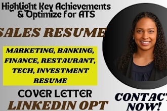 craft you a  marketing banking sales finance restaurant tech investment resume