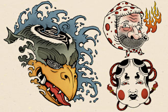 create original tattoo designs and illustrations in japanese style