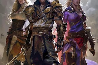 create a fantasy character design and dnd party art