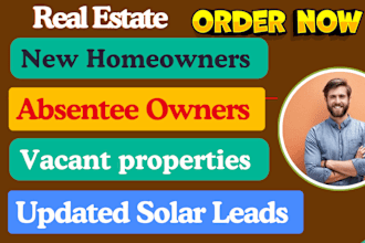 do new homeowner leads, hot solar leads, vacant homes lots, absentee owners