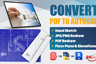 redraw house floor plan, convert pdf sketch drawing to autocad