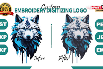 digitize logo to dst, pes, jef, emb file in 1 hour