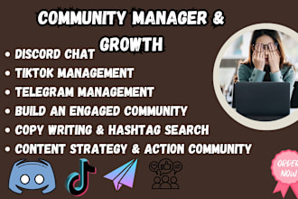 be your telegram moderator, discord moderator, community chatter, crypto manager