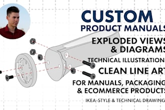 create professional product instruction manual and exploded view line art