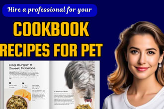 write and design pet cookbook recipes, homemade treats, dog food recipe card