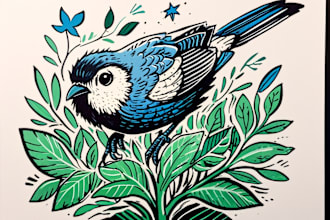 draw a illustrate animal or botanical linocut for you