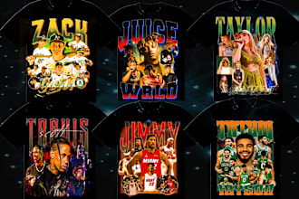design a crazy bootleg rap 90s vintage style t shirt
