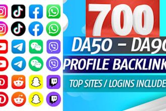create 700 indexable seo social media profile backlinks with high rank